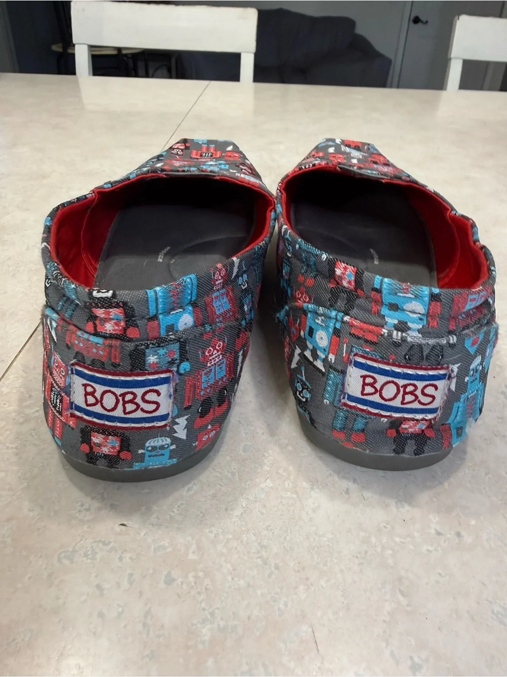 BOBS from Skechers Black Slip-On Loafers with Red & Blue Robot Print